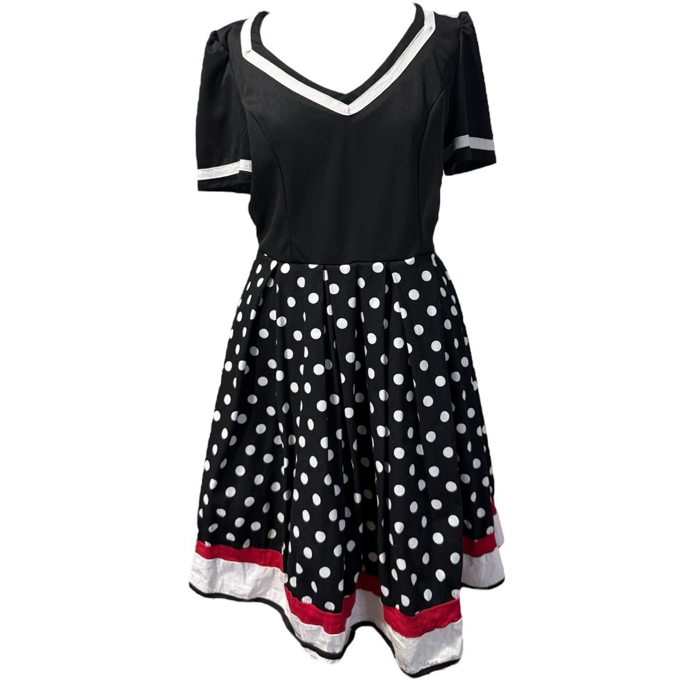 Retro 1950's Dress Inspired - Fit & Flare - Black & White Polka Dot- Size 2X